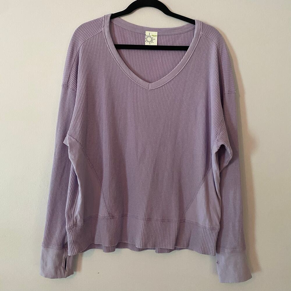 Aerie Purple Thermal Waffle Knit Long Sleeve Shirt Loungewear Women size Medium